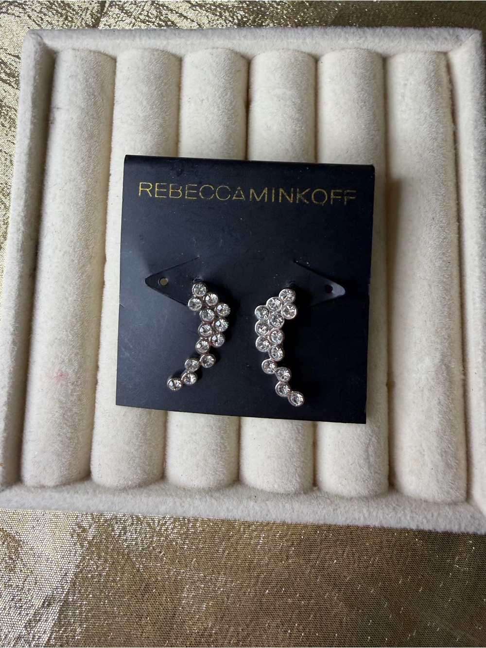 Rebecca Minkoff Silver Crystal Curved Ear Climbers